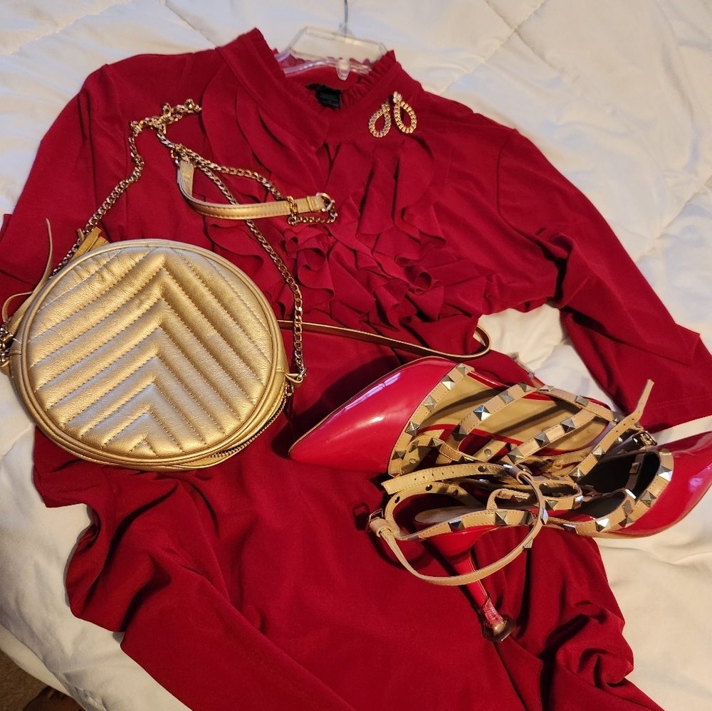 Red dress with front ruffles